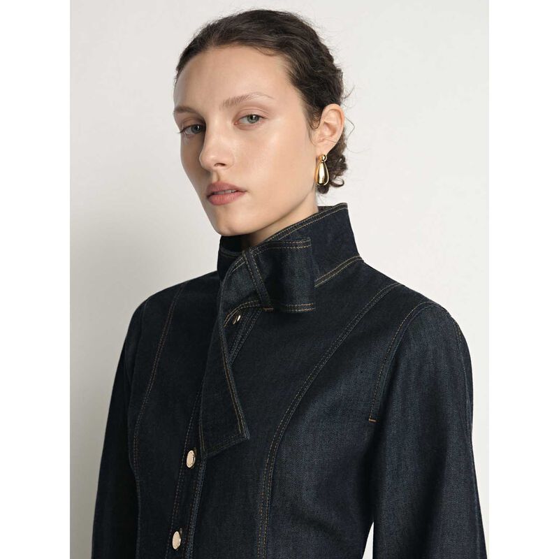 Veronika Maine Denim Tie Neck Shirtdress image number 1